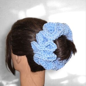 Elegant Light Blue Crochet Hair Scrunchie
